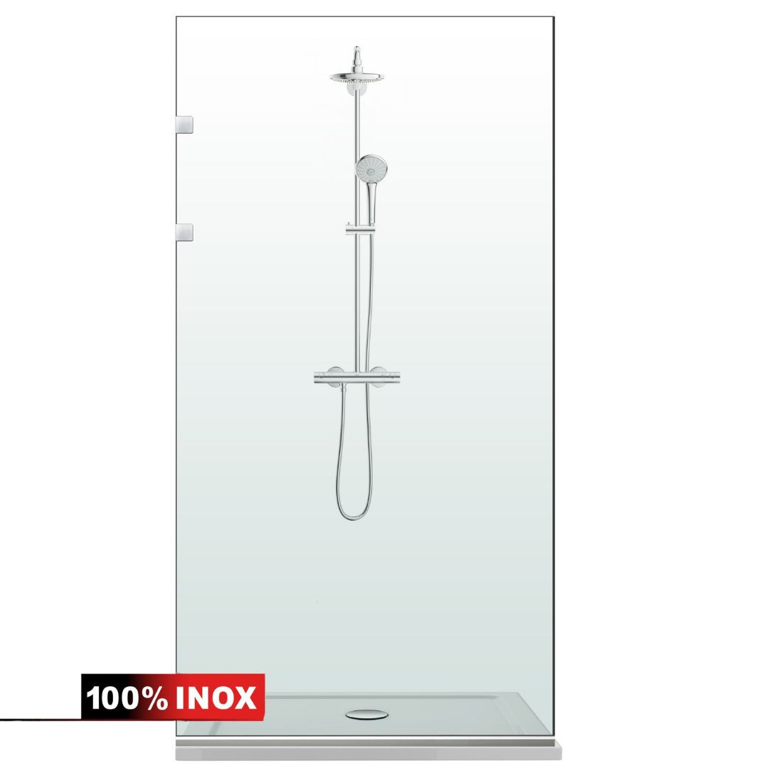 Paroi de douche walk-in Aqua Elegance ® INOX, ferronnerie tout inox, verre clair, sécurisé