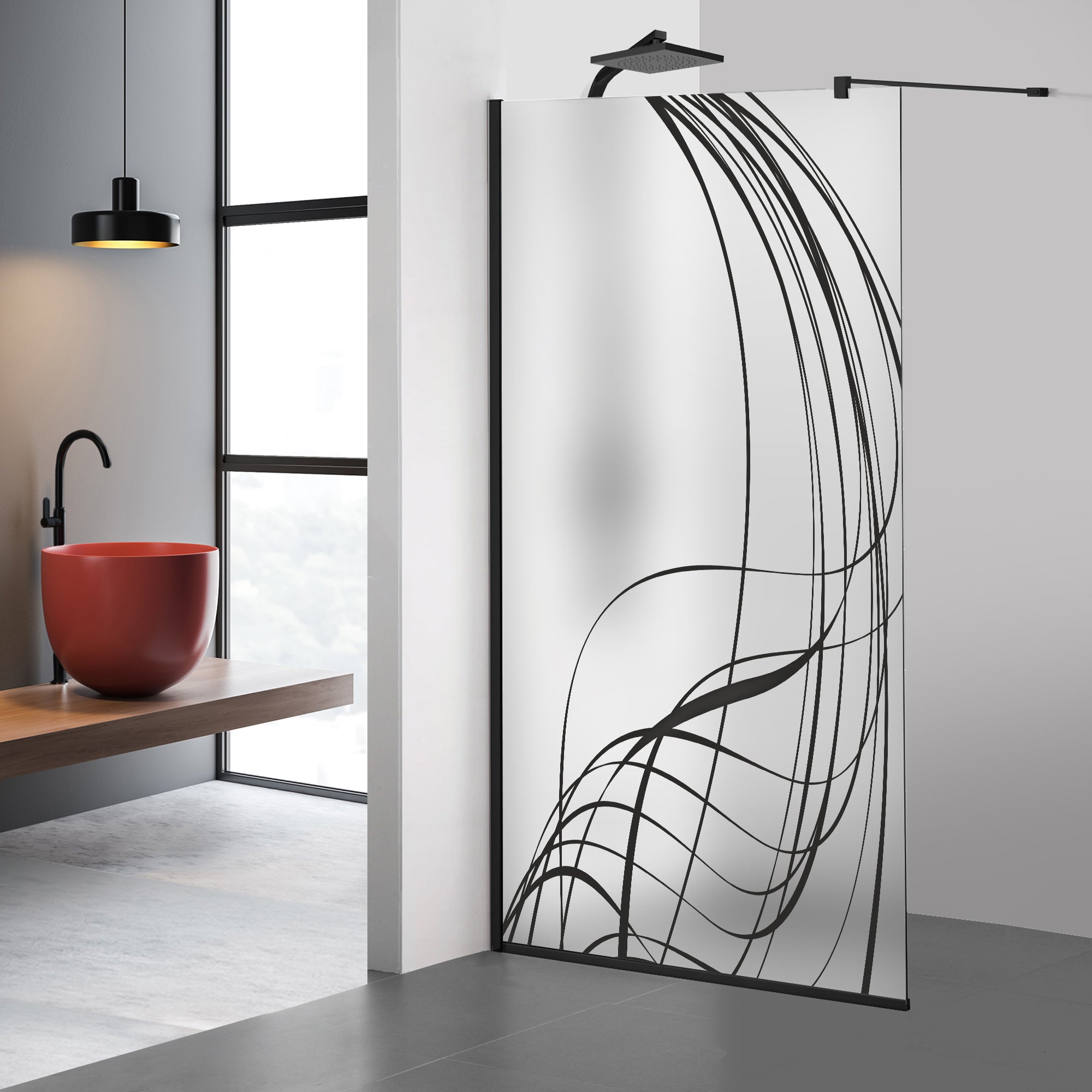 Paravan dus Walk-in, Perete dus  Negru, #Mat #Matt