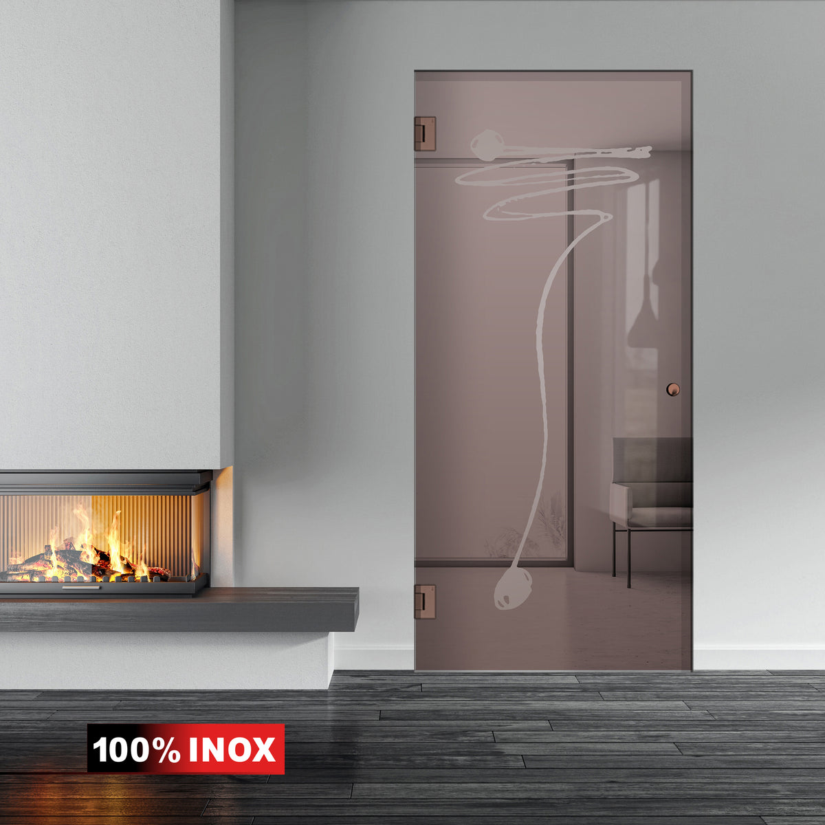 Porte en verre battante cuivre, #Bronze