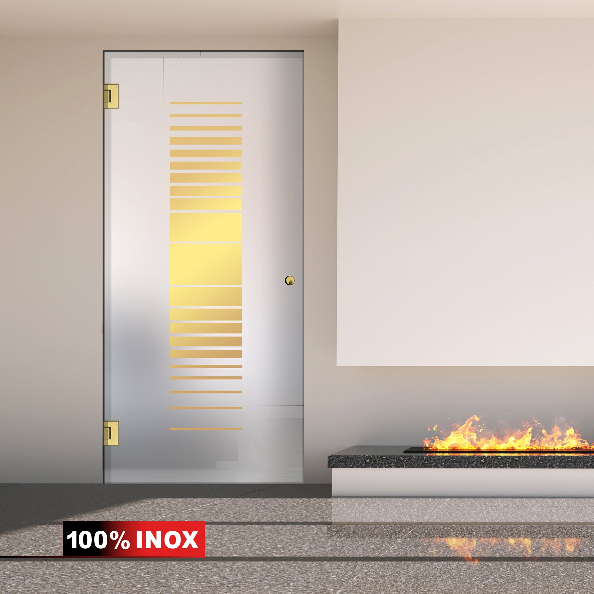 Hinged glass door gold, #Satiné