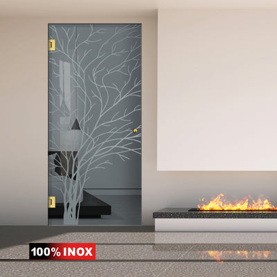 Porte en verre battante dorée, #Gris