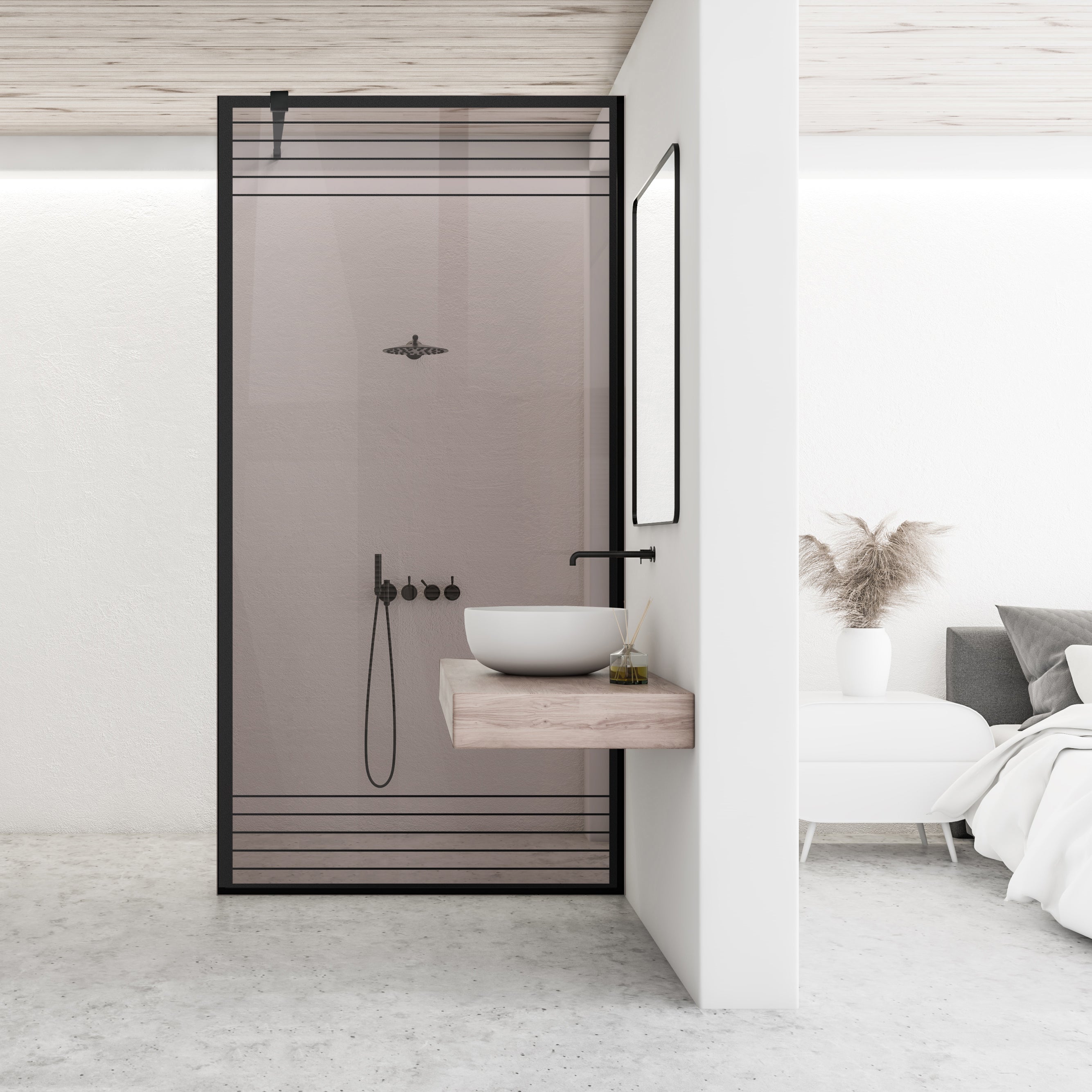 Paravan dus Walk-in, Perete dus  Negru, #Bronz #Bronz